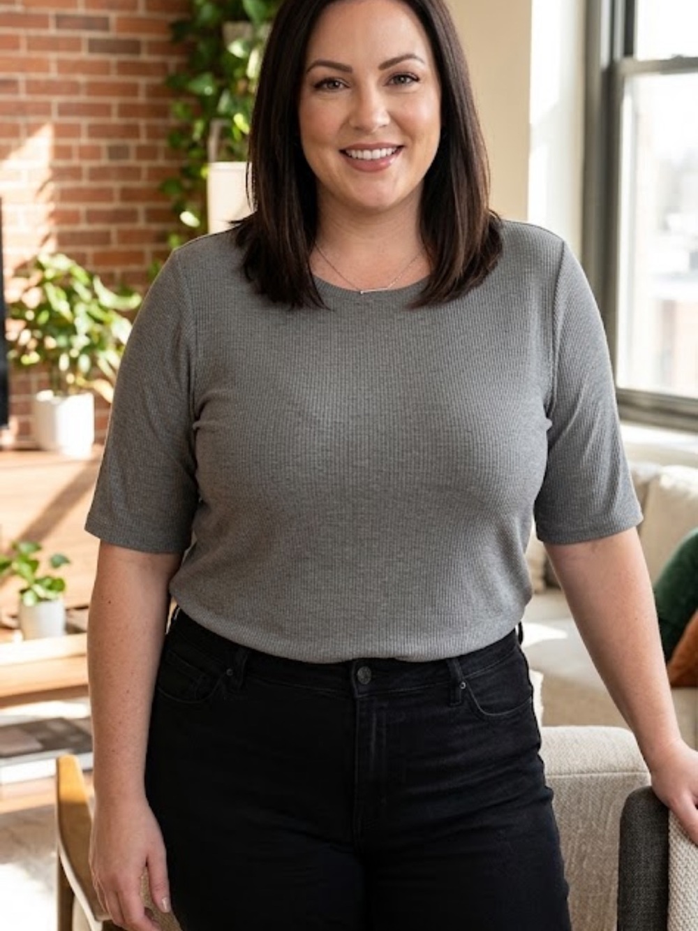 Apt. 9 Heather Gray Ribbed Short-Sleeve Crew Top